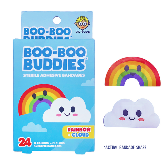 Boo Boo Buddies™ Rainbow & Cloud Bandages – 24 Ct | Fun Shaped, Waterproof, Latex-Free Bandages for Kids