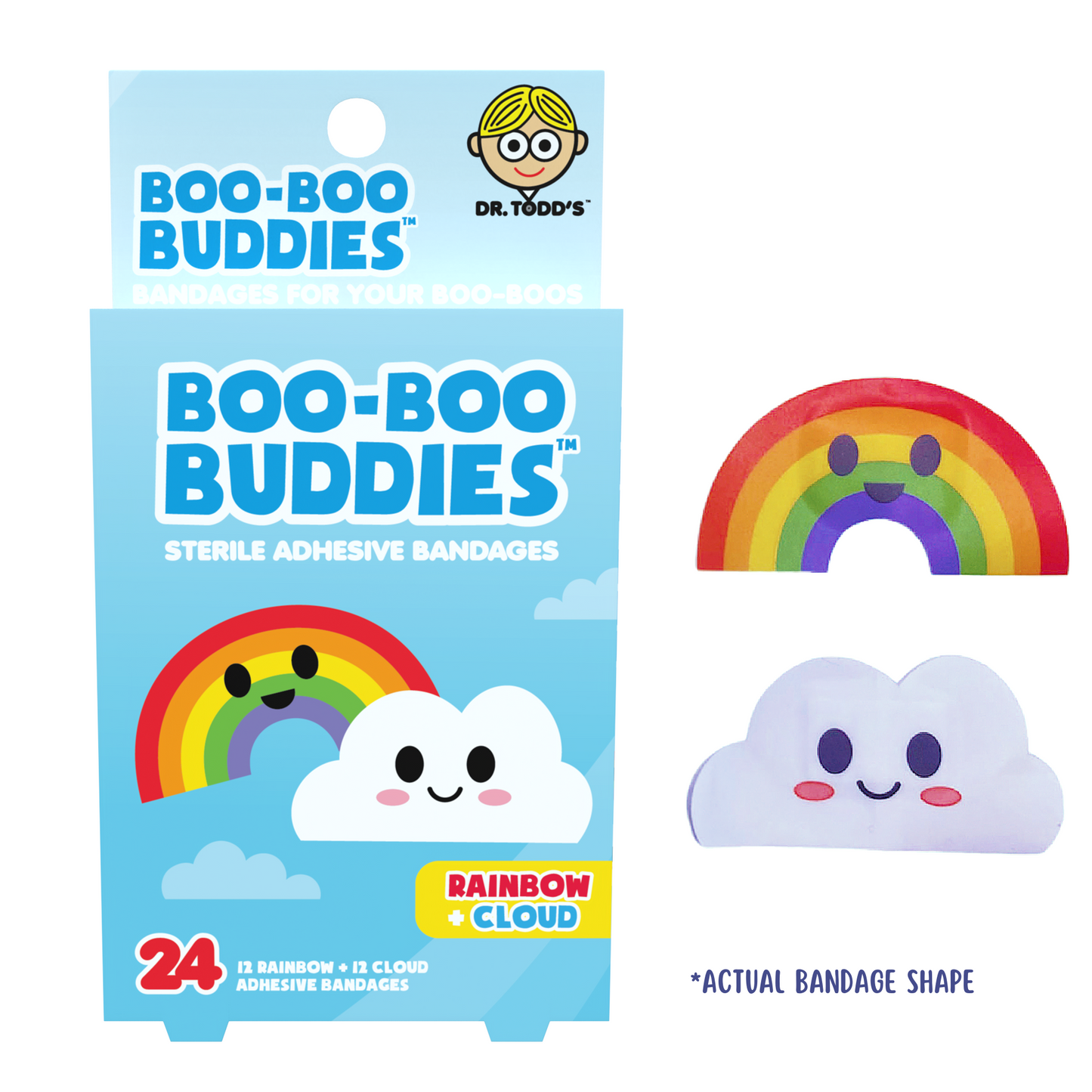 Boo Boo Buddies™ Rainbow & Cloud Bandages – 24 Ct | Fun Shaped, Waterproof, Latex-Free Bandages for Kids
