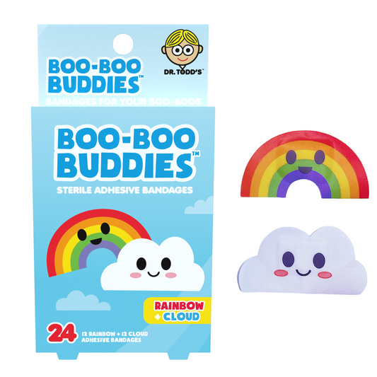 Boo Boo Buddies™ Rainbow & Cloud Bandages – 24 Ct | Fun Shaped, Waterproof, Latex-Free Bandages for Kids