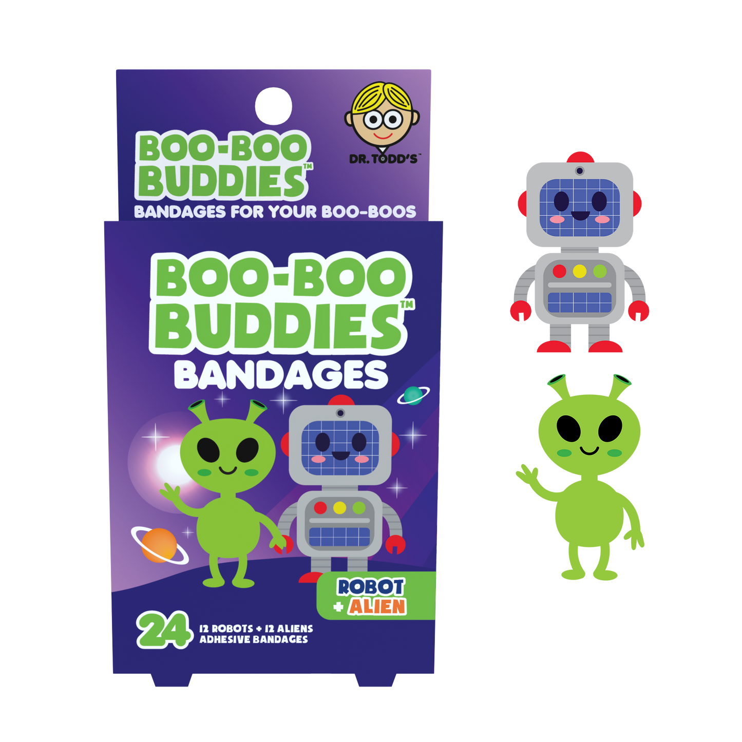 Robot + Alien Bandages for Kids – Dr. Todd’s Boo-Boo Buddies® | 24 Pack