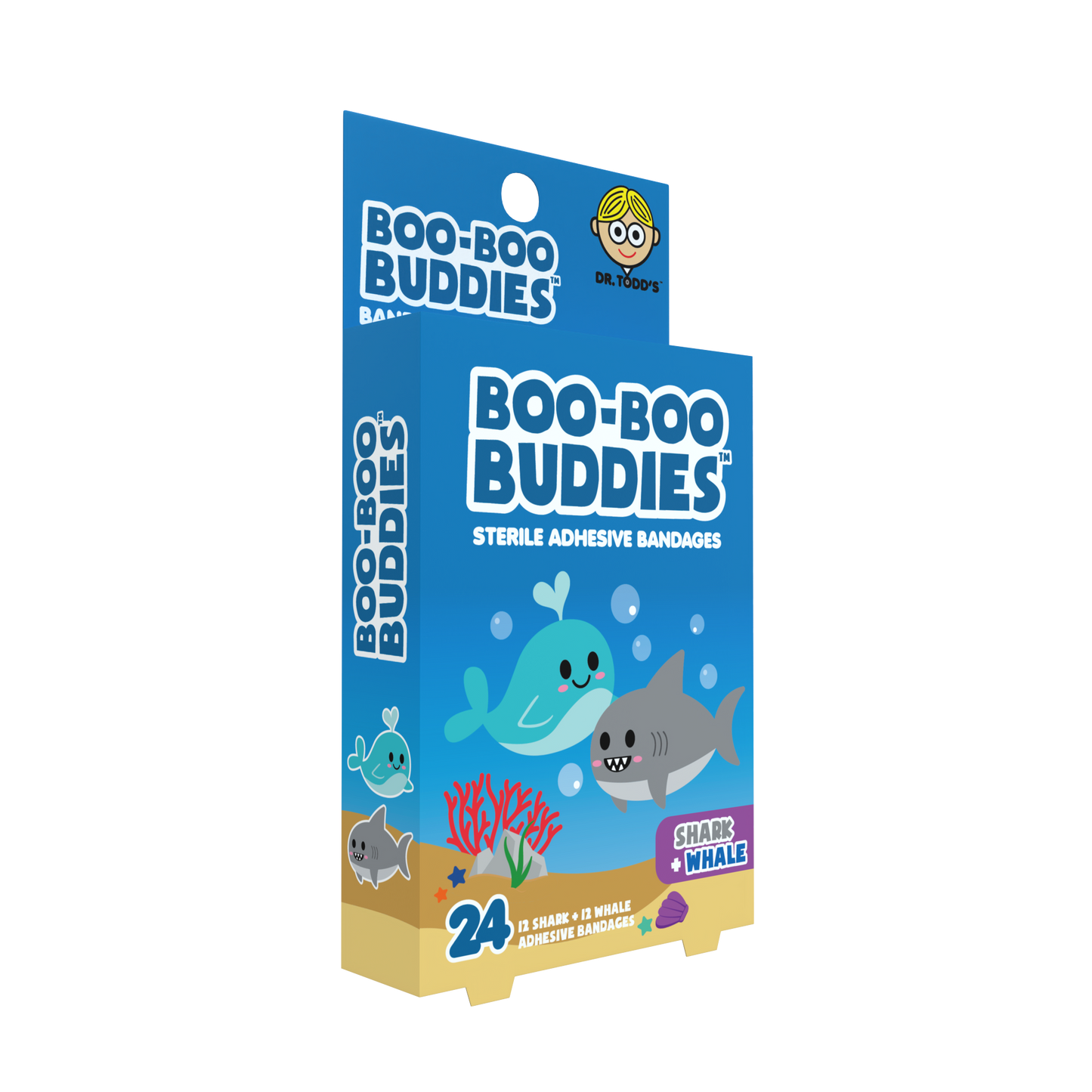 Shark & Whale Bandages for Kids – Waterproof, Latex-Free, 24 Count | Dr. Todd’s Boo-Boo Buddies®