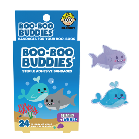 Shark & Whale Bandages for Kids – Waterproof, Latex-Free, 24 Count | Dr. Todd’s Boo-Boo Buddies®