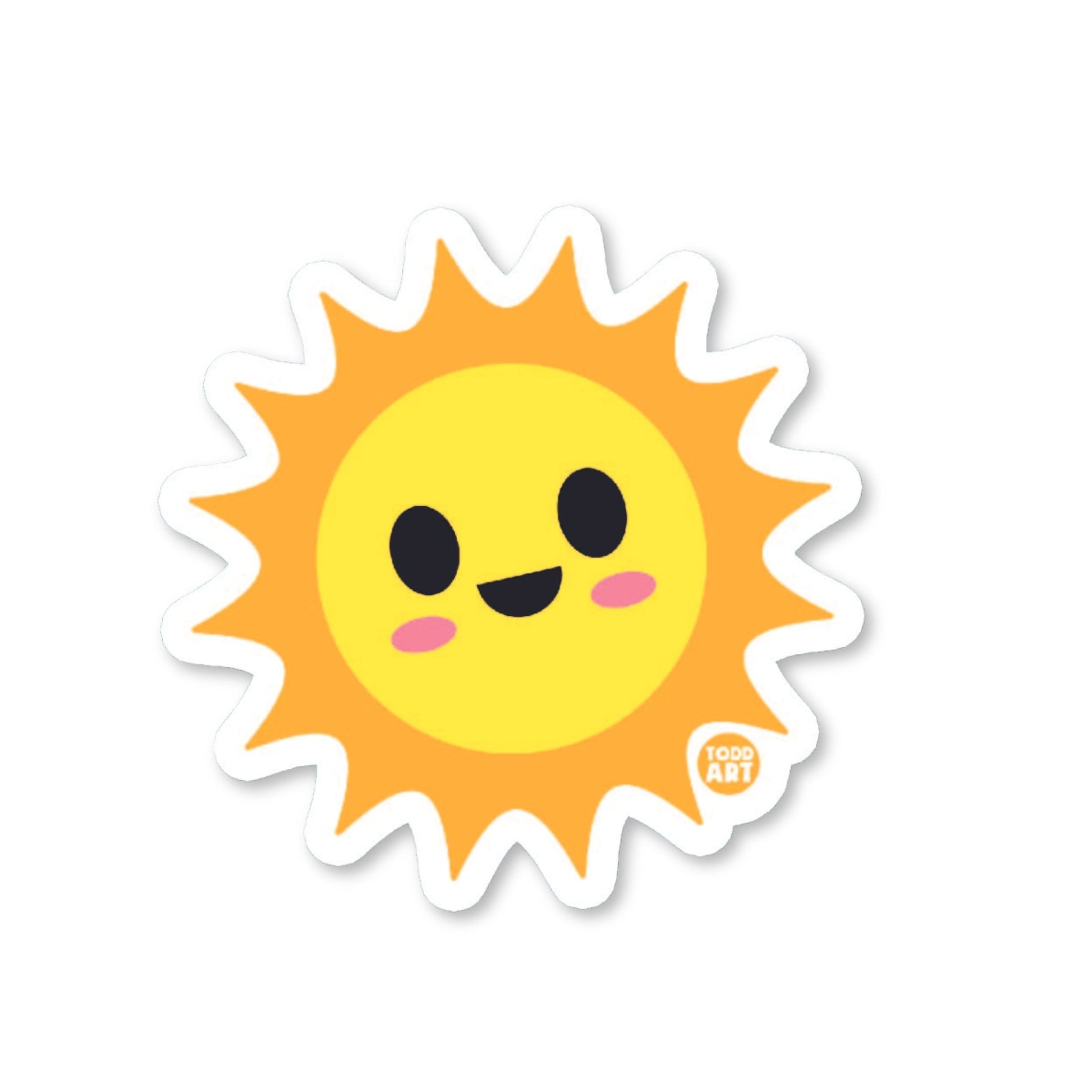Cute kawaii sun vinyl sticker — glossy 3″ die‑cut with smiling face and sunbeams for cheerful collections