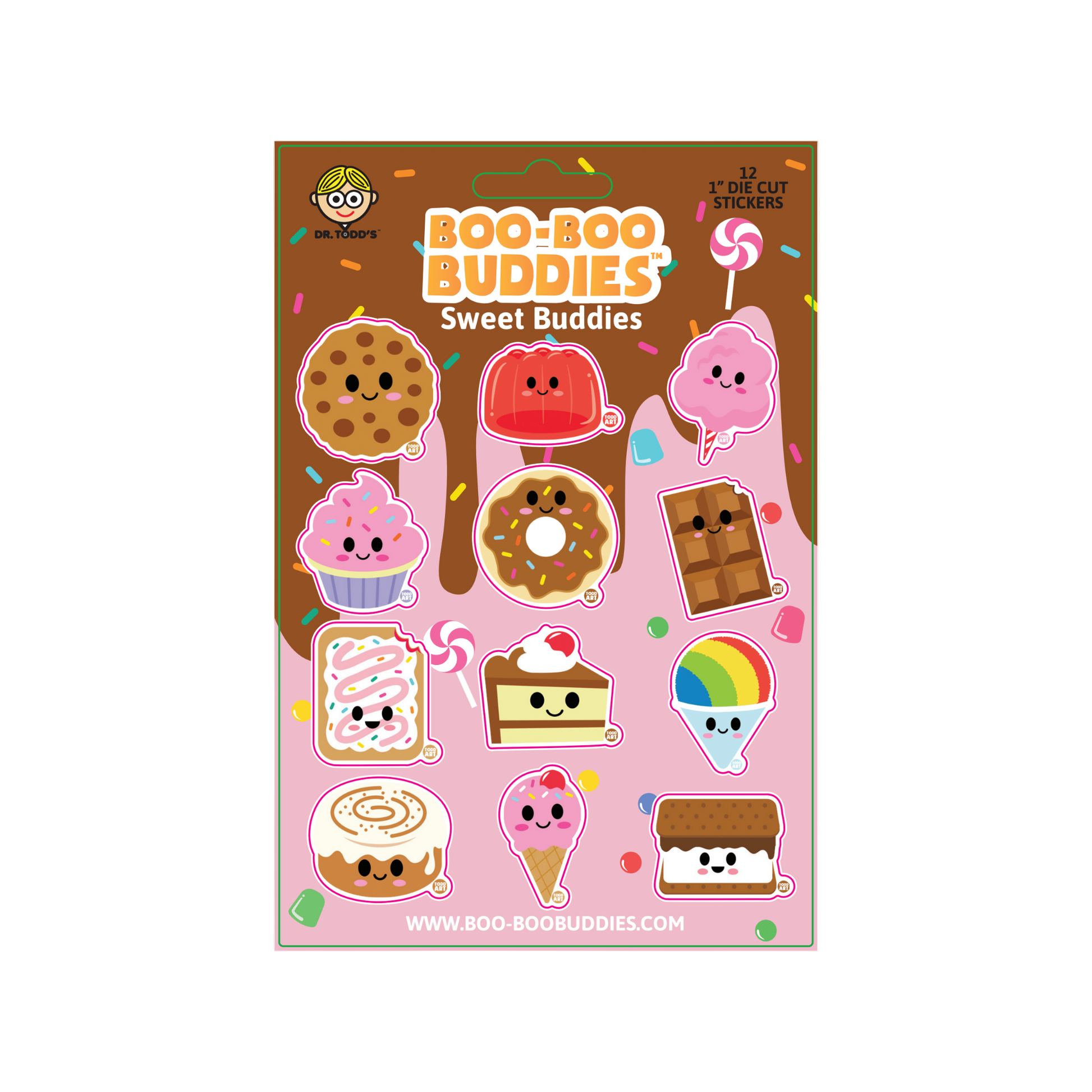 Boo Boo Buddies Sweet Buddies sticker sheet — waterproof vinyl 5″x7″ sheet with cute sweet food decals for planners & gifts