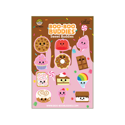 Boo Boo Buddies Sweet Buddies sticker sheet — waterproof vinyl 5″x7″ sheet with cute sweet food decals for planners & gifts