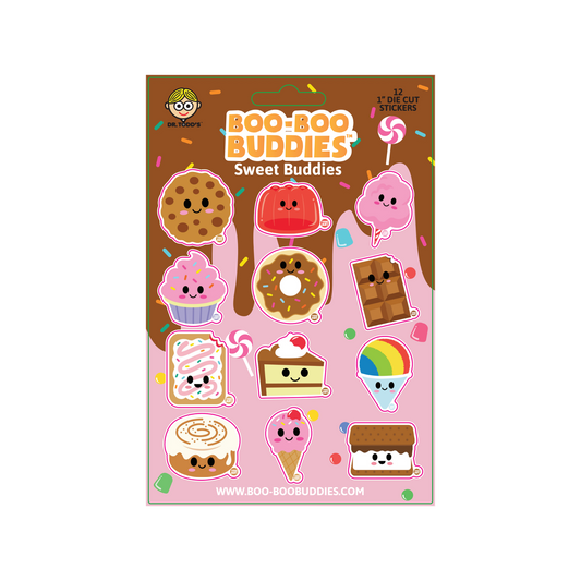 Boo Boo Buddies Sweet Buddies sticker sheet — waterproof vinyl 5″x7″ sheet with cute sweet food decals for planners & gifts