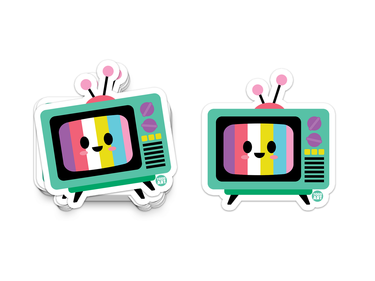 Boo Boo Buddies™ Television Sticker – Cute Kawaii Vinyl Sticker, Waterproof Glossy 3″ Die‑Cut