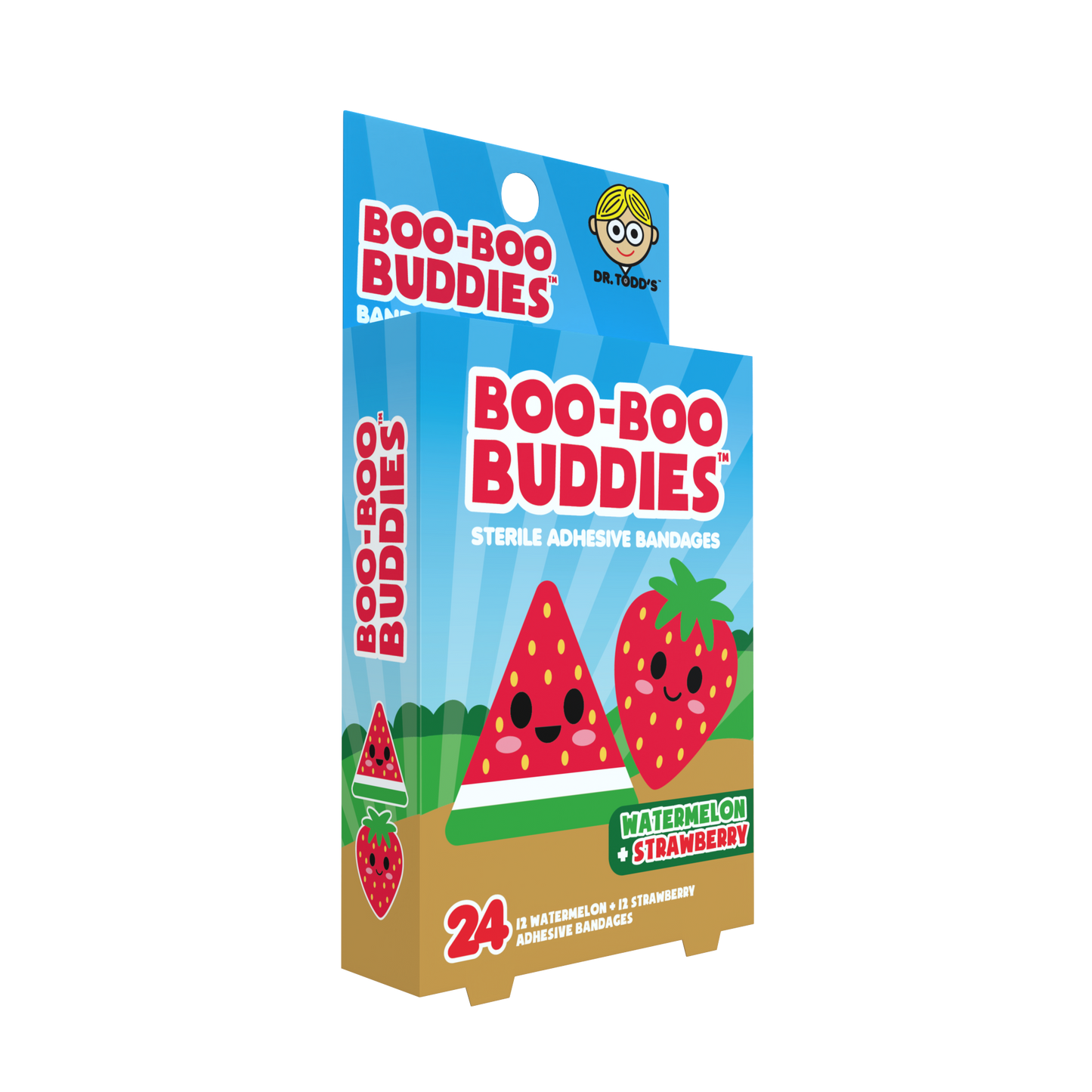 Watermelon & Strawberry Bandages for Kids – Waterproof, Latex-Free, 24 Count | Dr. Todd’s Boo-Boo Buddies®