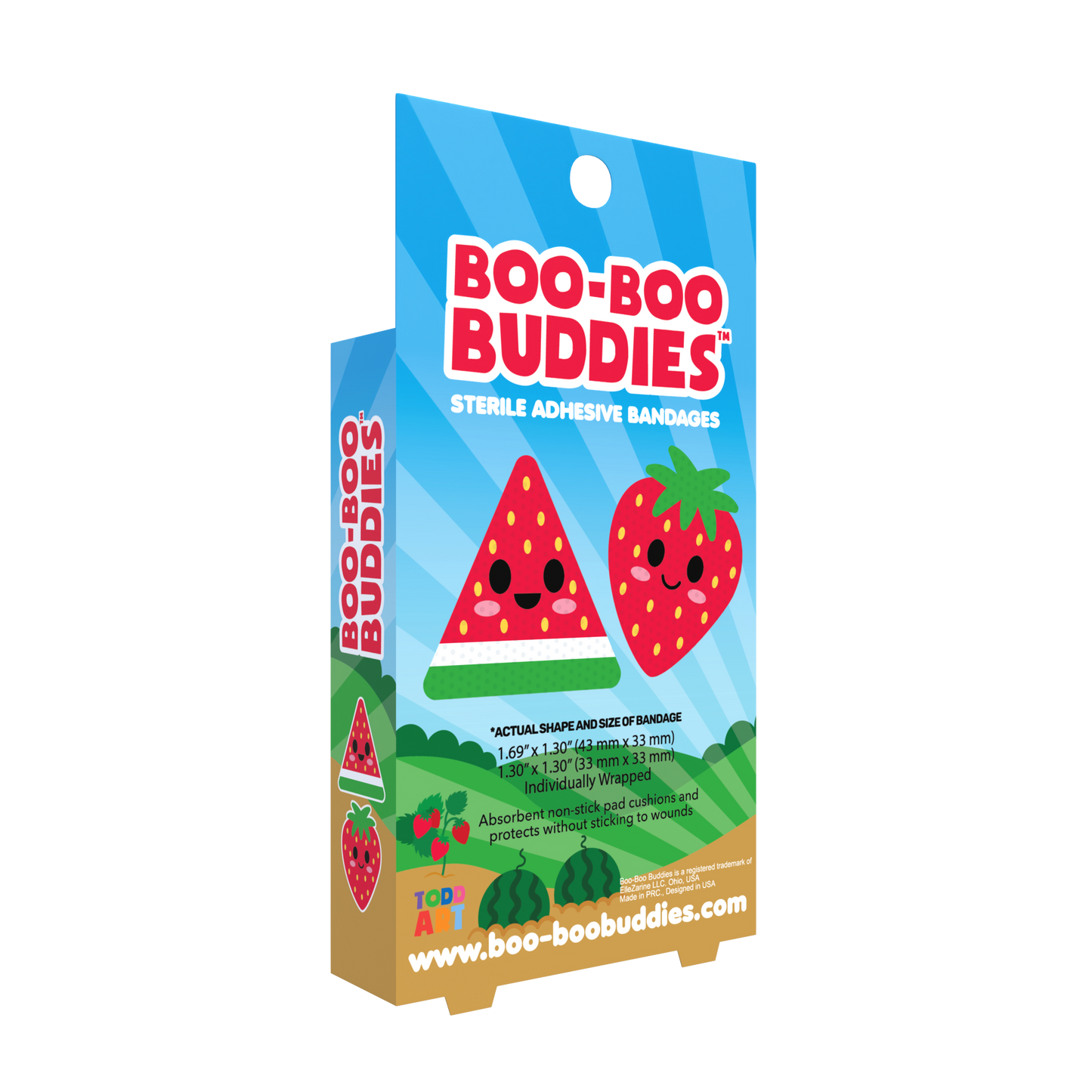 Watermelon & Strawberry Bandages for Kids – Waterproof, Latex-Free, 24 Count | Dr. Todd’s Boo-Boo Buddies®