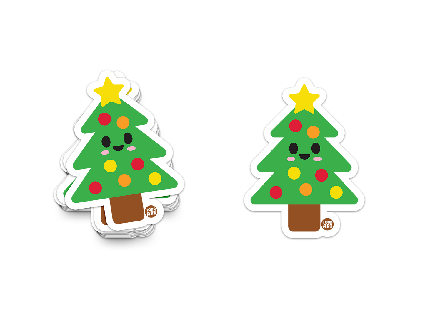 Boo Boo Buddies™ X-mas Tree Sticker – Cute Kawaii Vinyl Sticker, Waterproof Glossy 3″ Die‑Cut