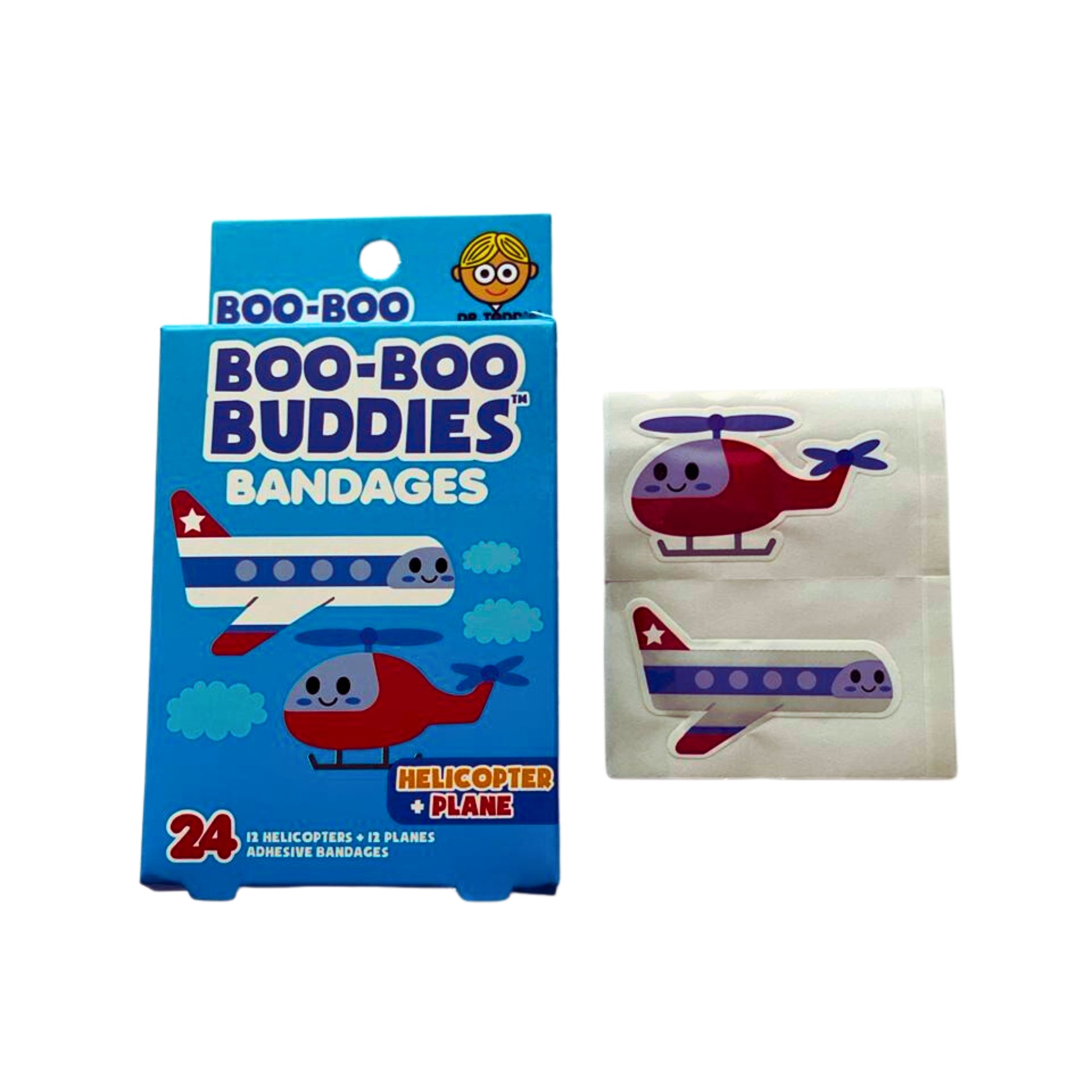  Dr. Todd’s Boo-Boo Buddies® Helicopter and Plane Bandages – 24-count vehicle-themed shaped bandages for kids
