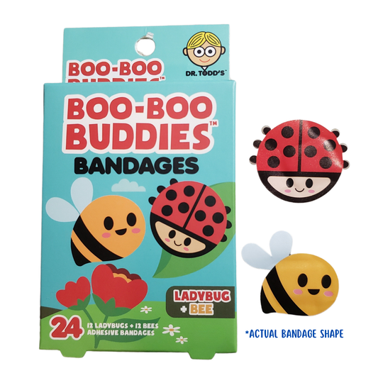 Ladybug and bee kids bandages – 24 waterproof, latex-free adhesive bandages from Dr. Todd’s Boo-Boo Buddies
