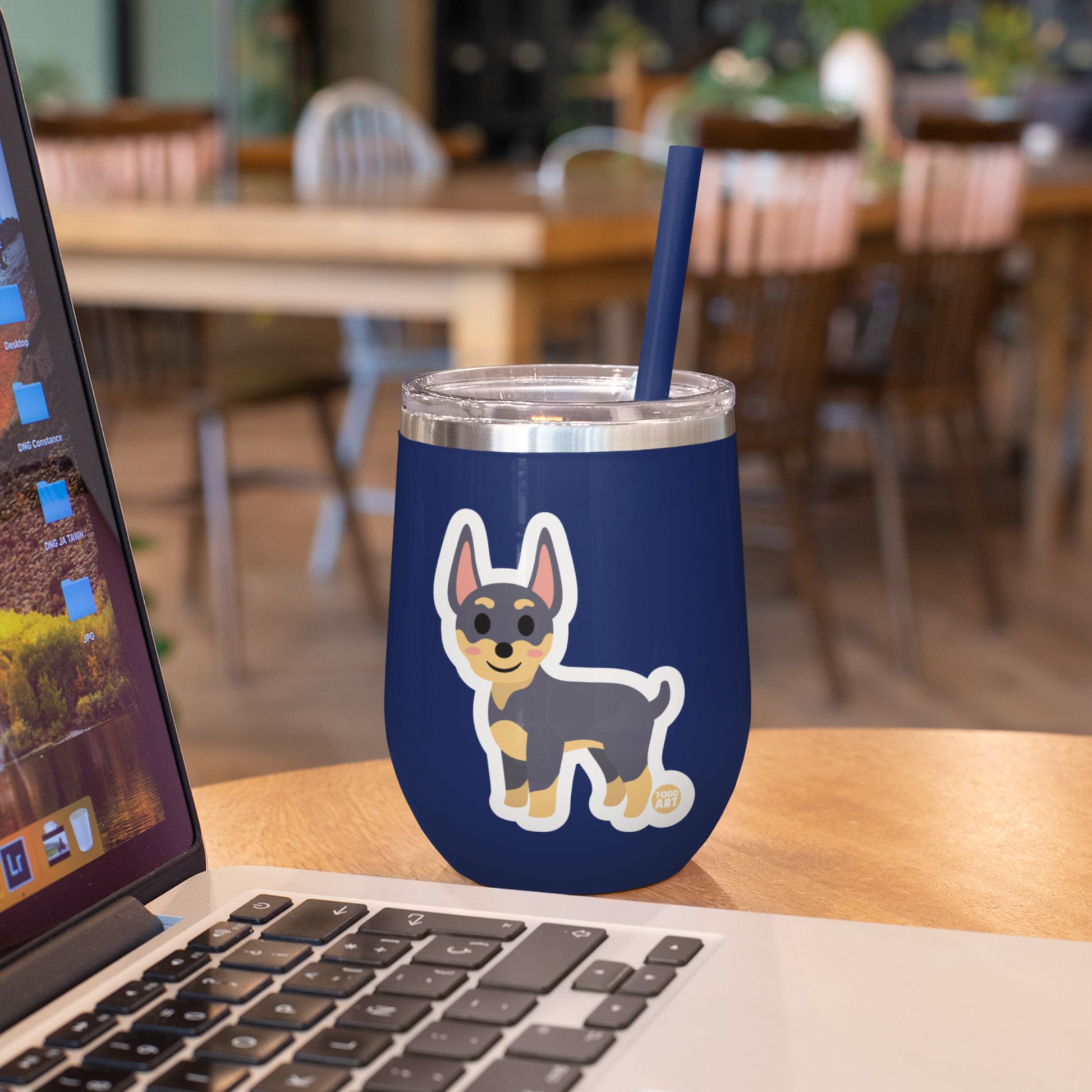 Friendly Doberman dog sticker with upright ears and pink cheeks