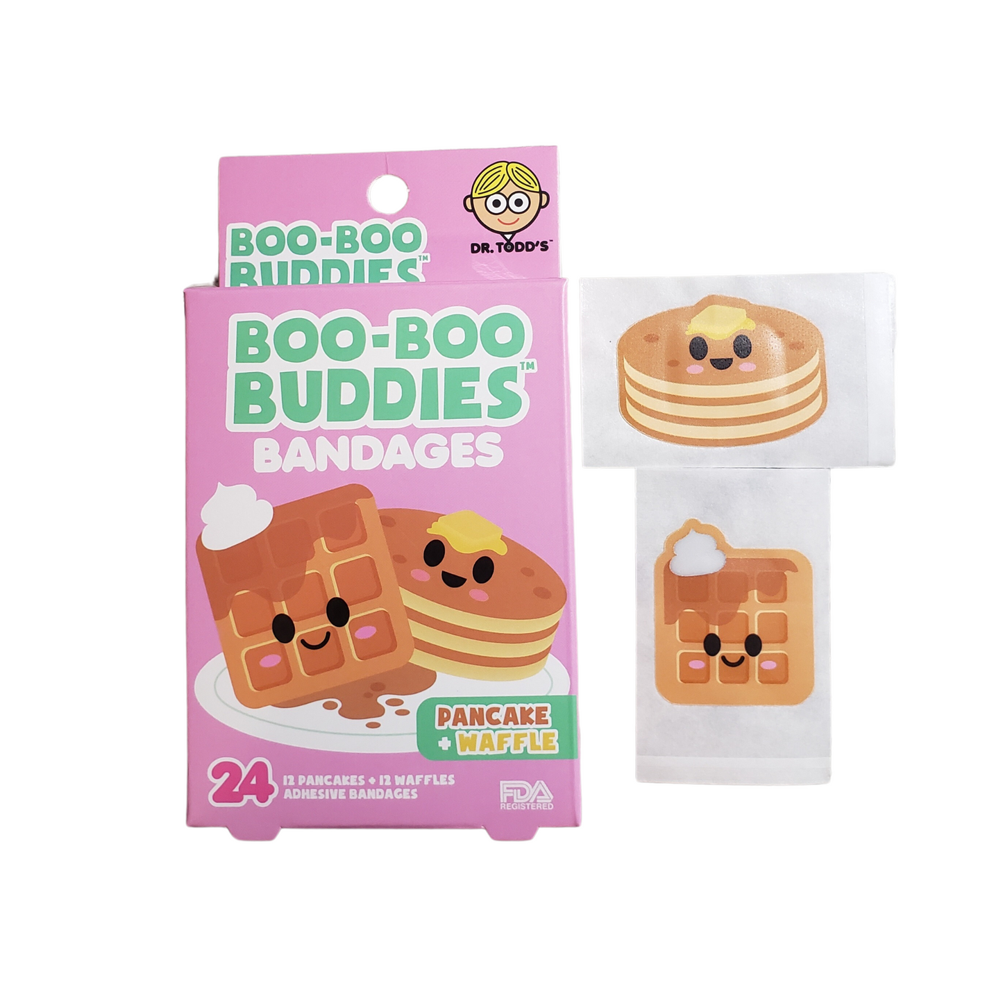 Pancake & Waffle Bandages for Kids – Waterproof, Latex-Free, 24 Count | Dr. Todd’s Boo-Boo Buddies®