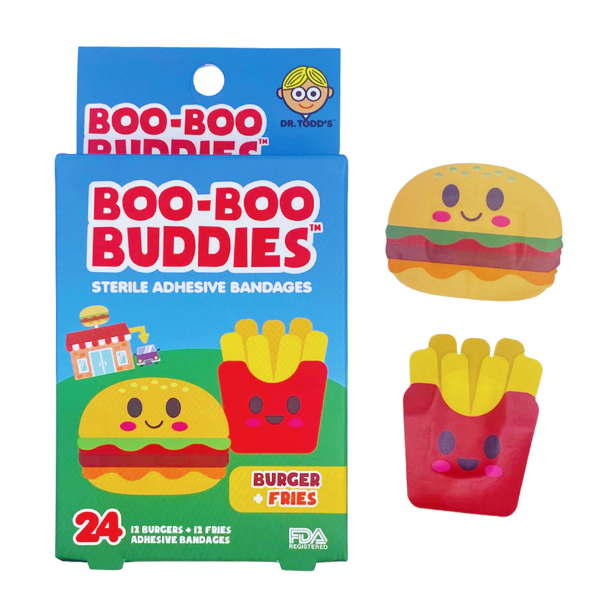 cute burger with lettus, tomato and cheese Burger and Fries in red box shape bandages