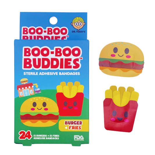 cute burger with lettus, tomato and cheese Burger and Fries in red box shape bandages