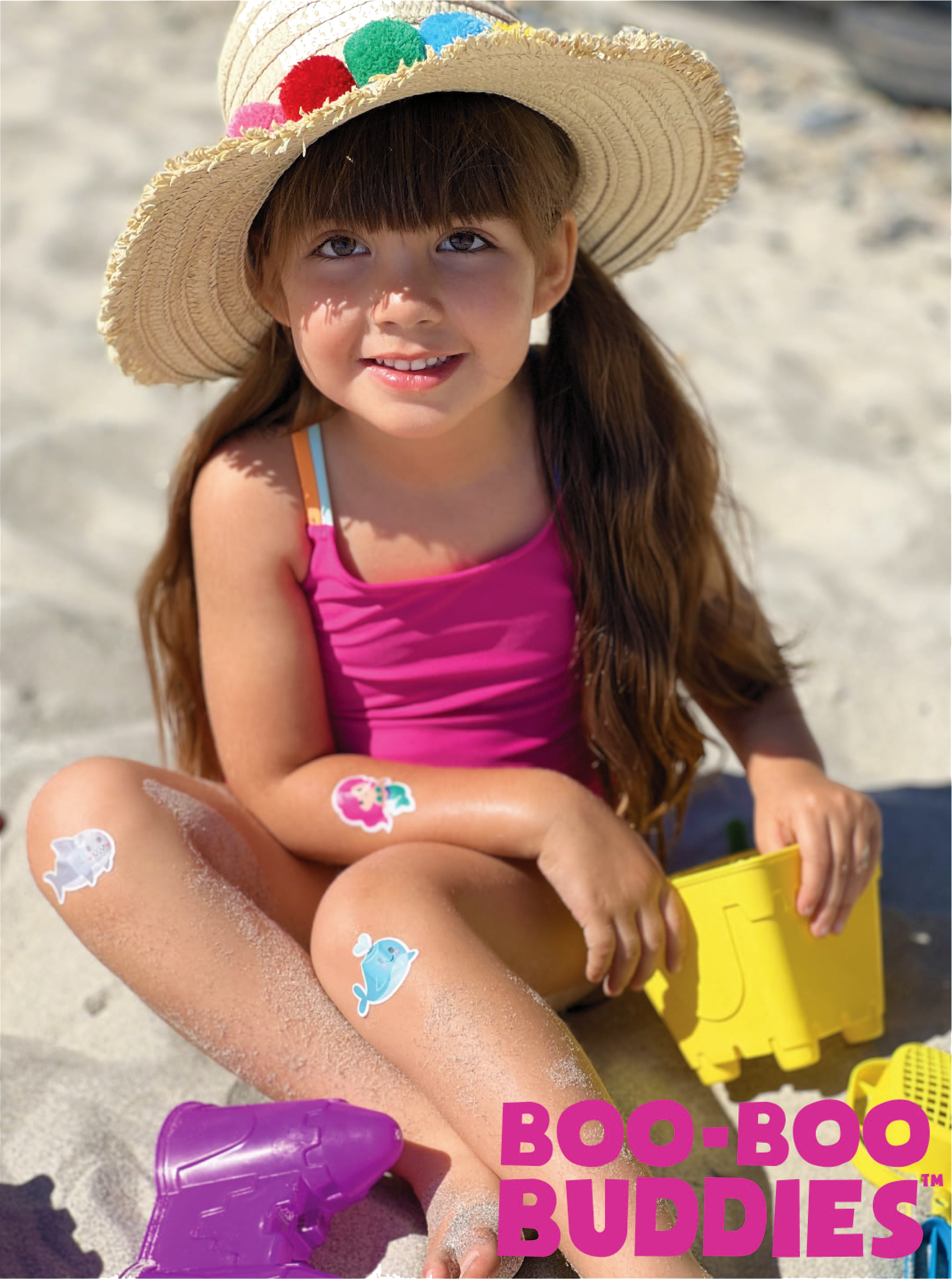 kid playing in sand wearing Boo Boo Buddies Bandages