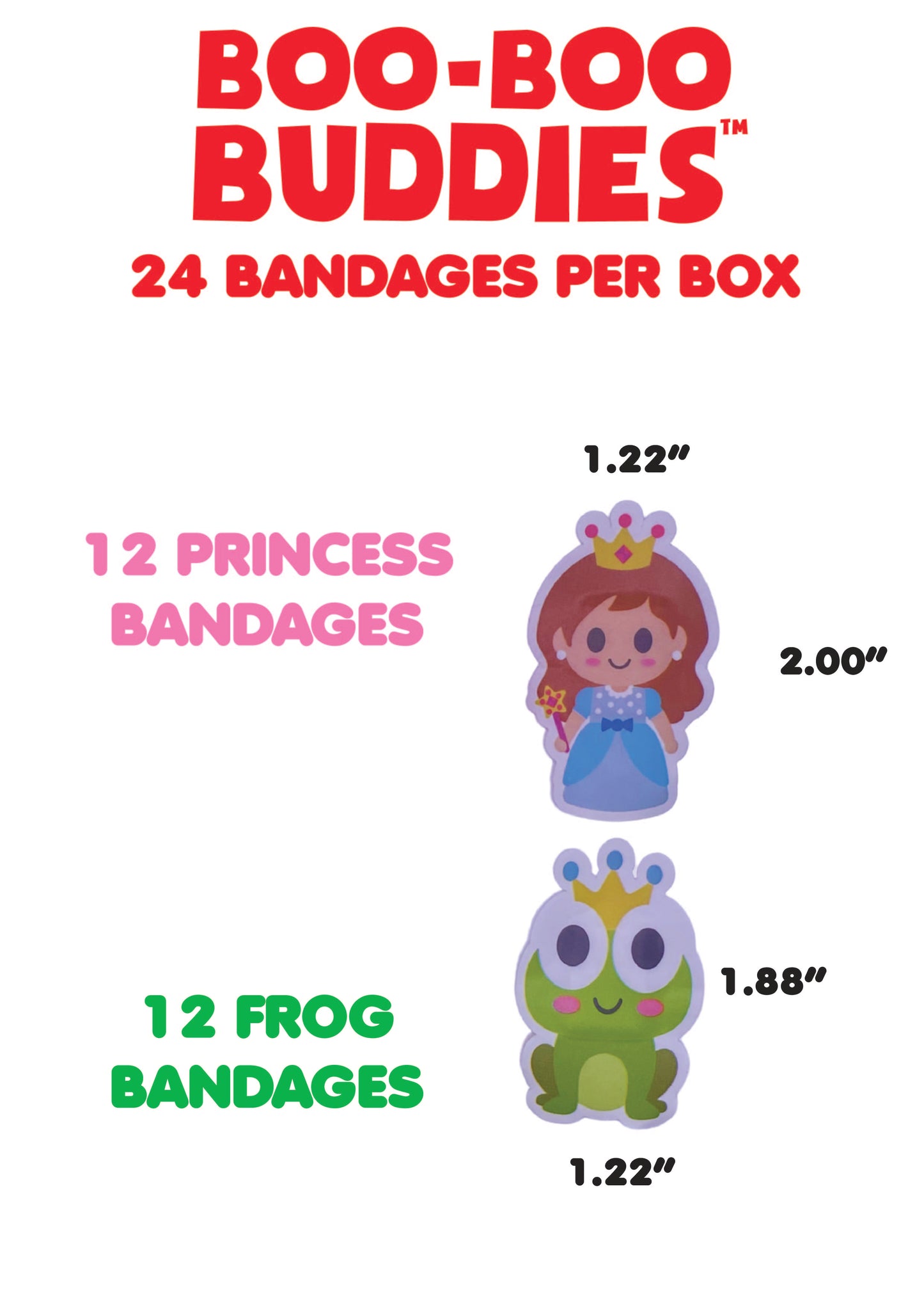 Boo Boo Buddies Bandages - Princess and Frog - bandage dimensions