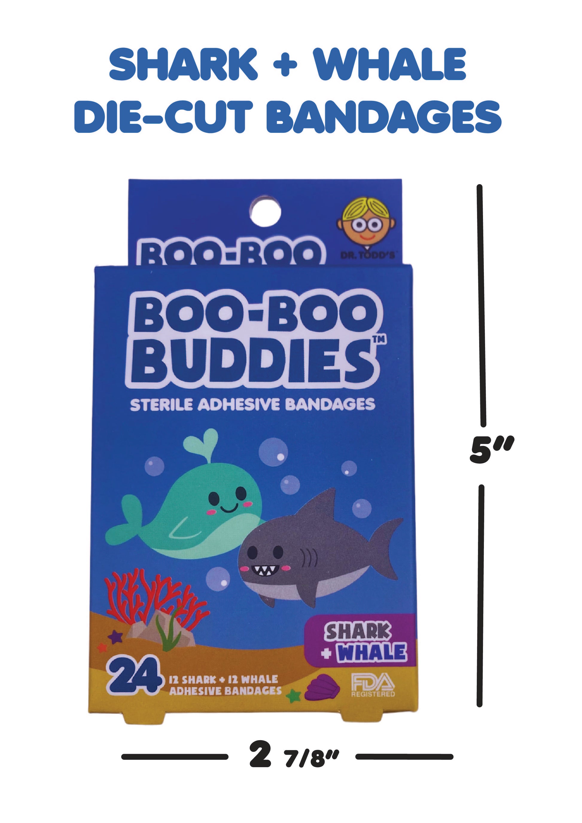 Boo Boo Buddies Bandages - Shark and Whale box dimensions