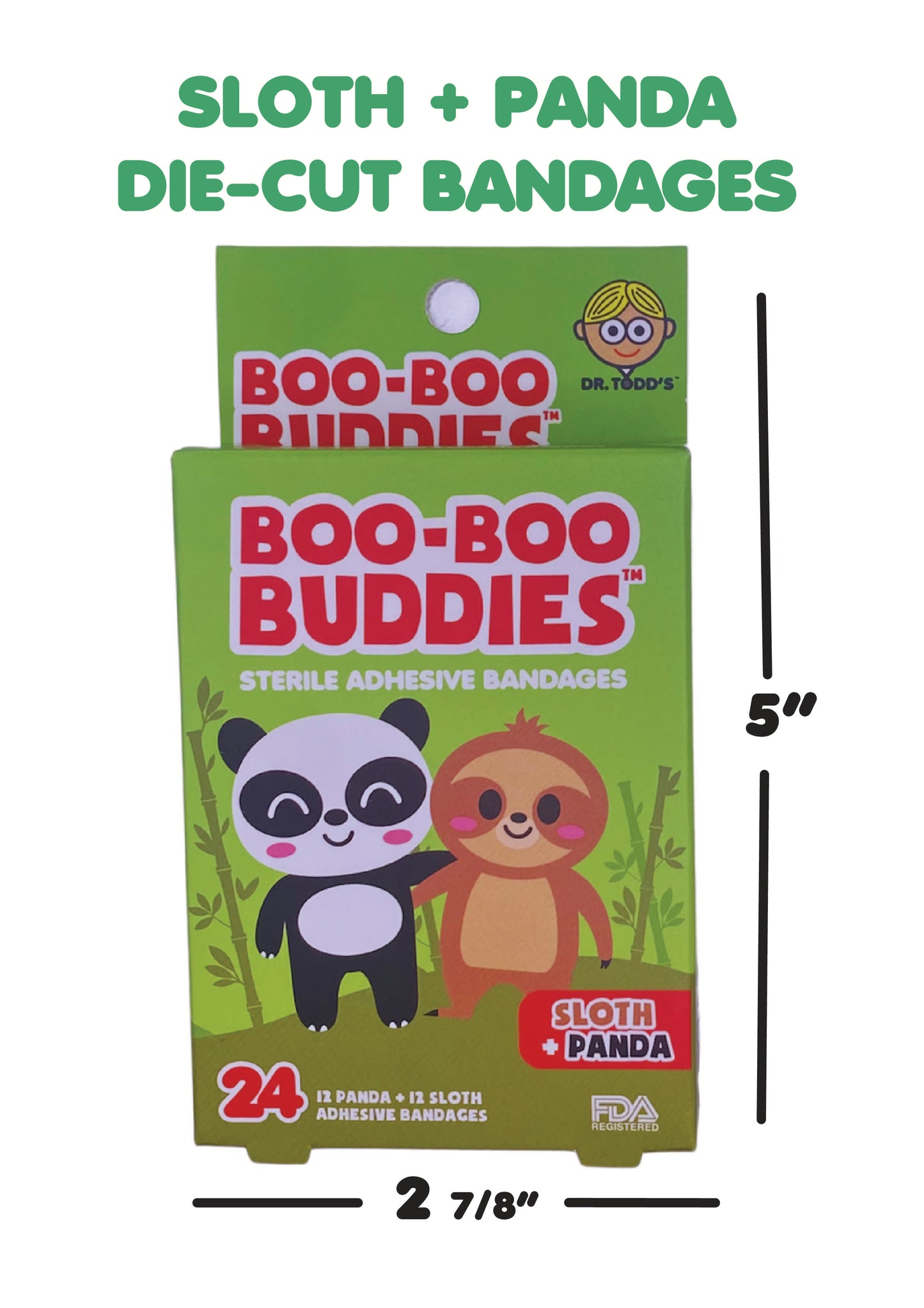 Boo Boo Buddies Bandages - Sloth and Panda box dimensions