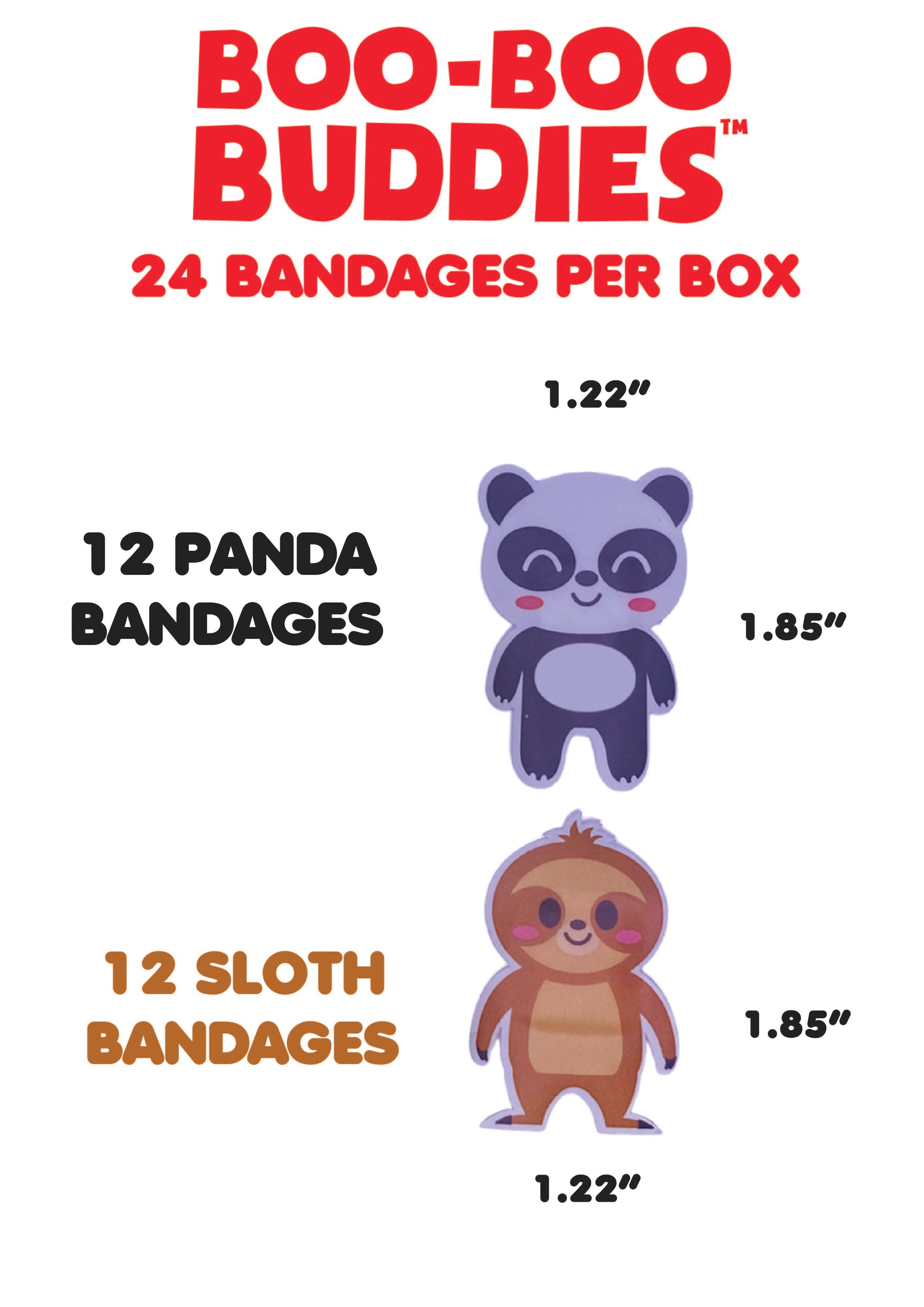 Boo Boo Buddies Bandages - Sloth and Panda bandage dimensions