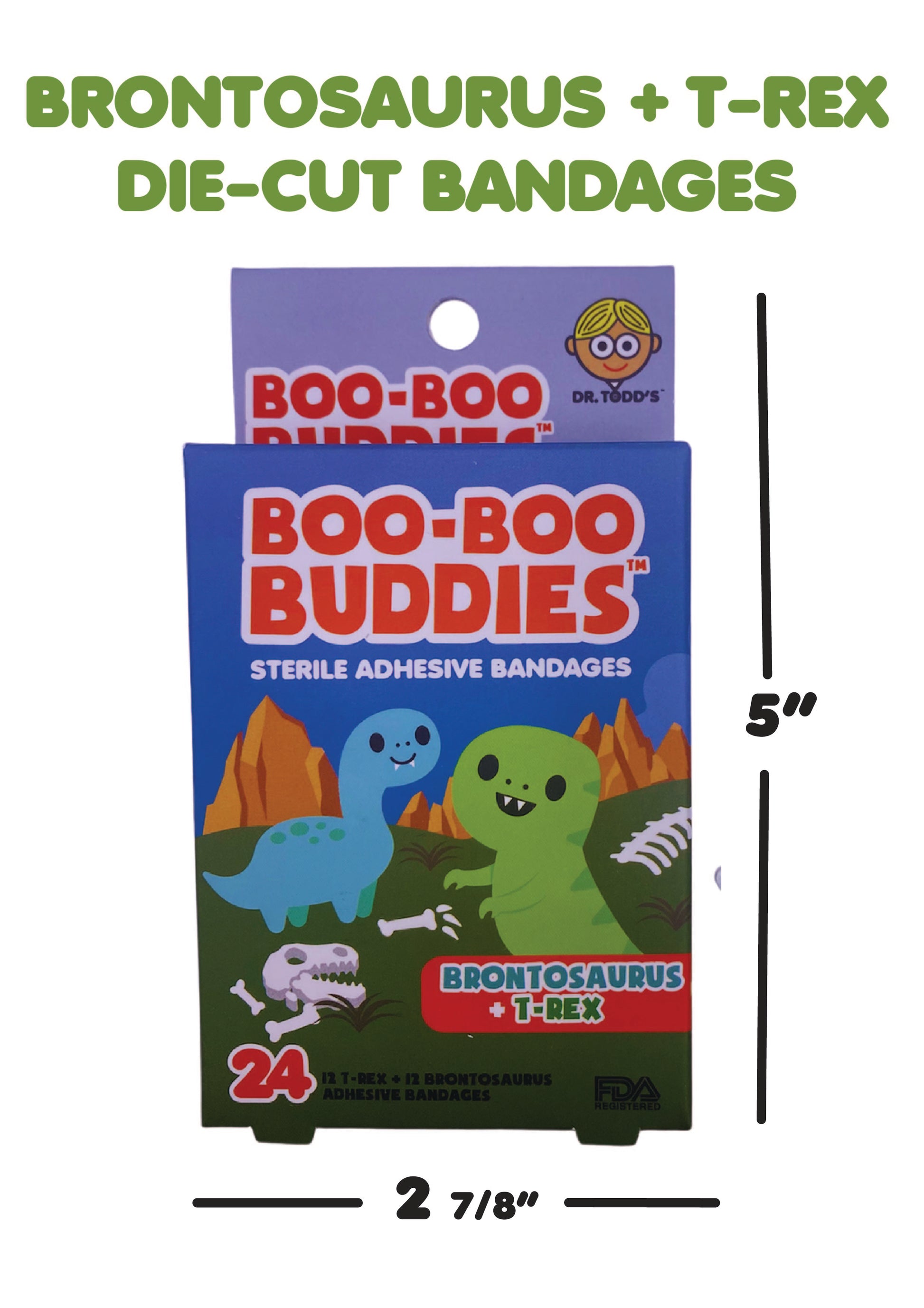 Boo Boo Buddies Bandages - Brontosaurus and T-Rex - box dimensions