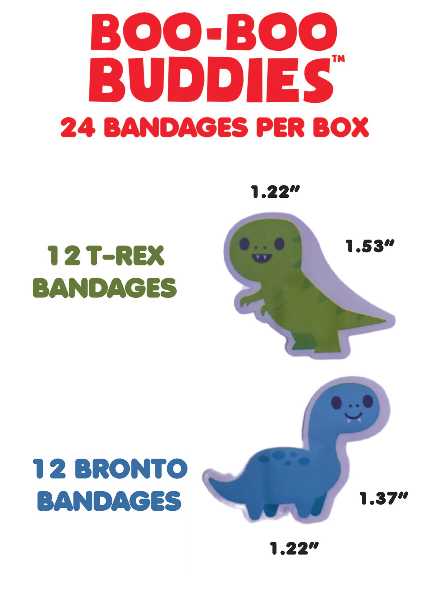 Boo Boo Buddies Bandages - Brontosaurus and T-Rex - bandage dimensions