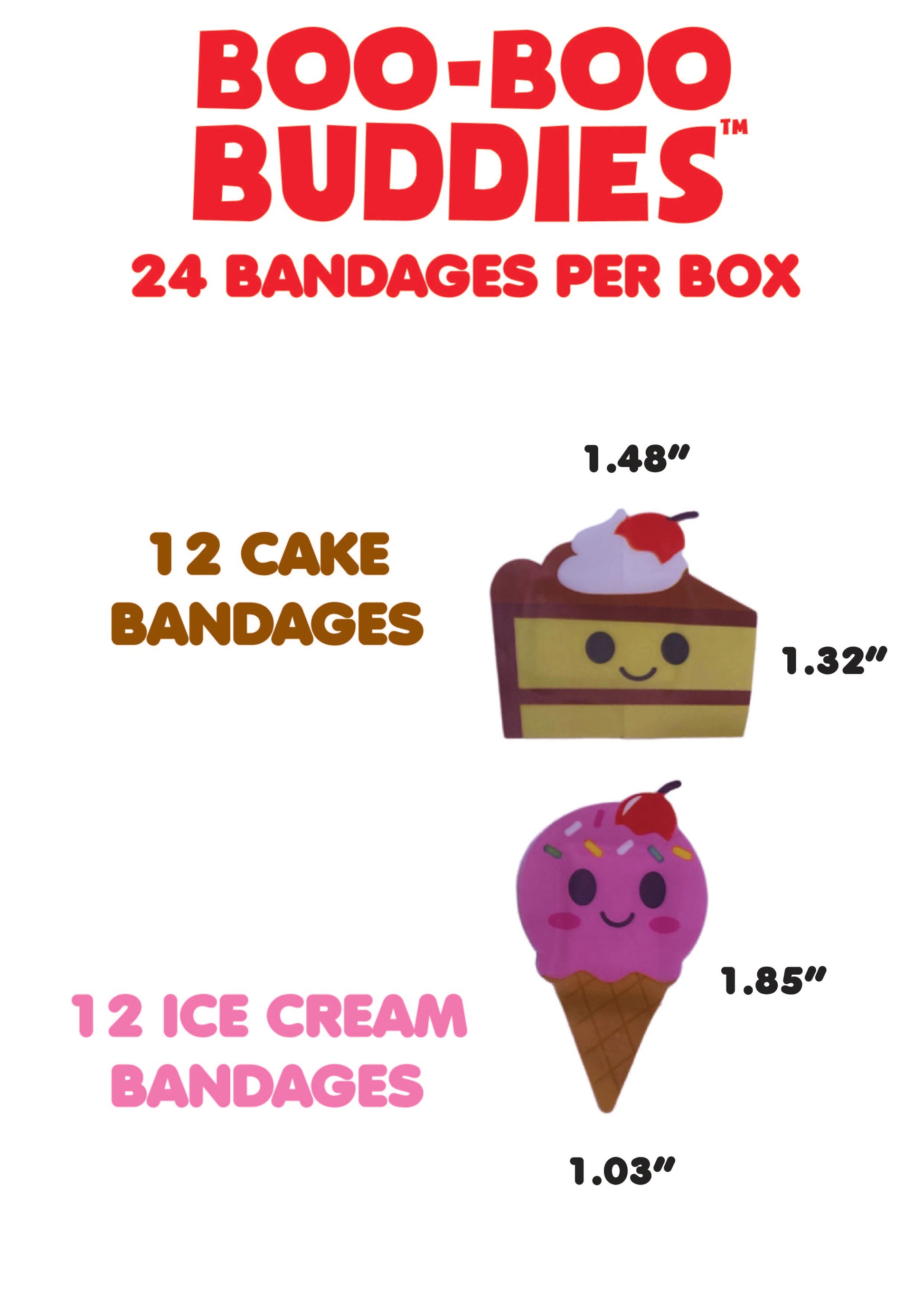 Boo Boo Buddies Bandages - Ice Cream and Cake - bandage dimensions