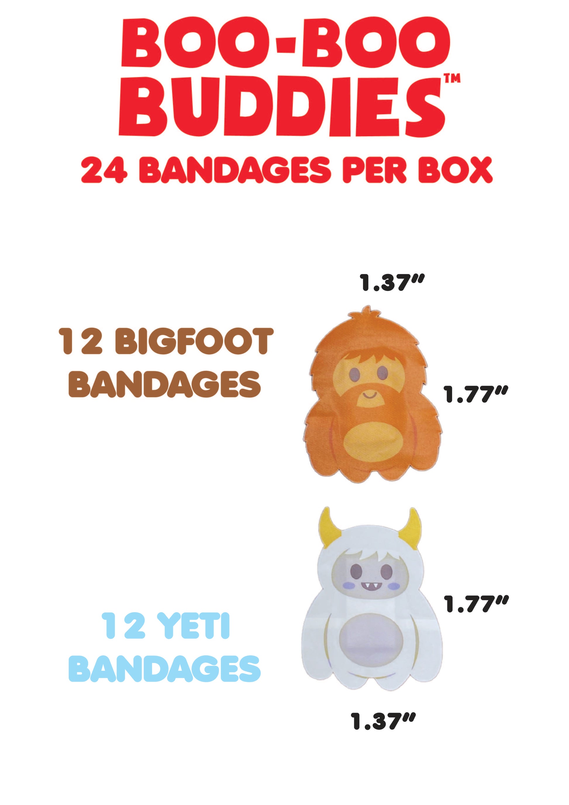 Boo Boo Buddies Bandages - Bigfoot and Yeti - Bandage dimensions