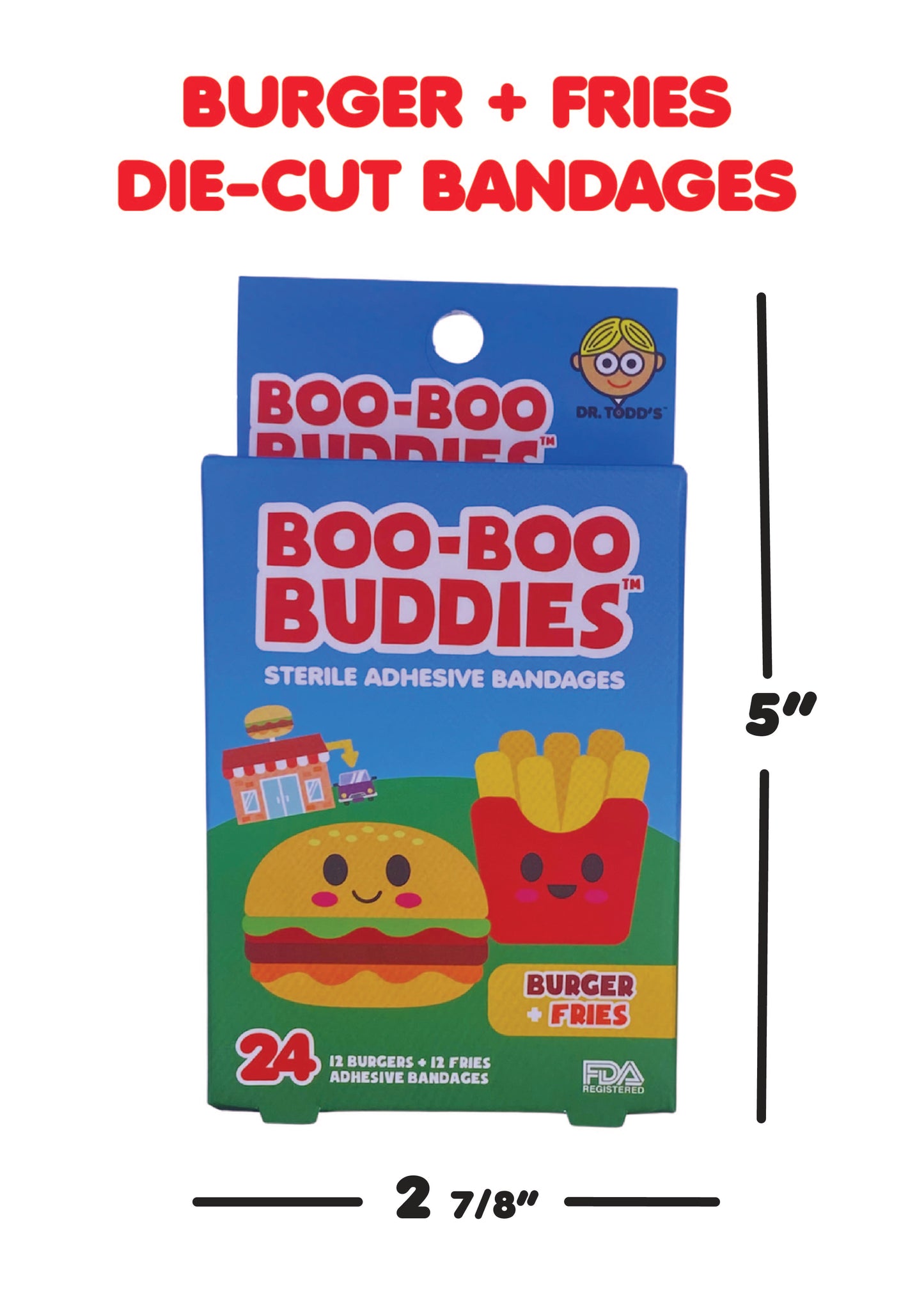 Boo Boo Buddies Bandages - Burger and Fries - box dimensions