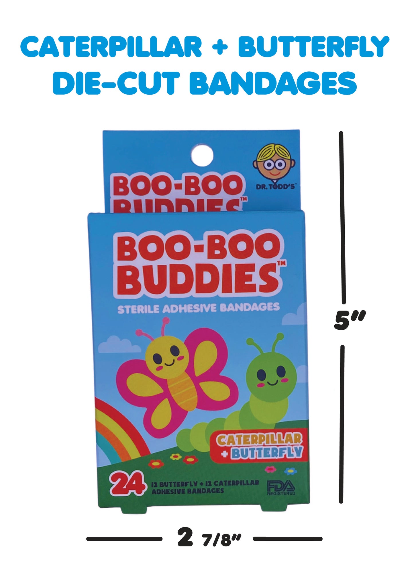 Boo Boo Buddies Bandages - Caterpillar and Butterfly - box dimensions