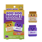 brown jar of peanut butter with penaut butter text and purple jar of jelly with jelly text with eyes mouth and cheeks
